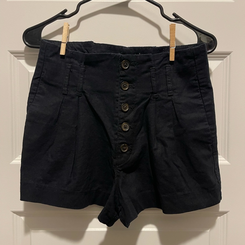 Abercrombie Linen Blend Black Button-Up Women's Shorts